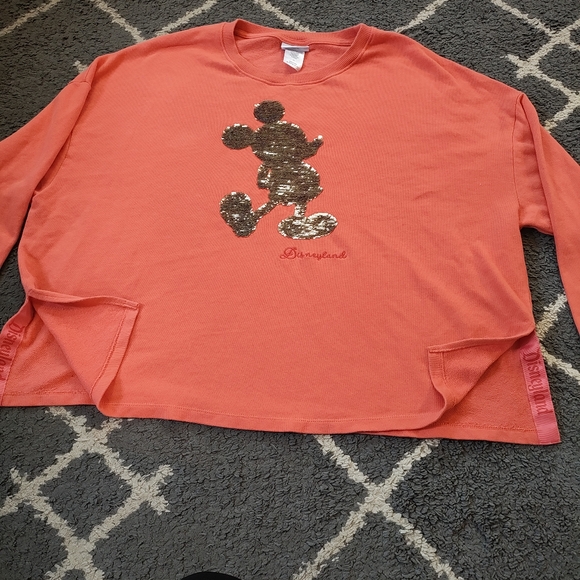 Disney Parks Women’s Mickey Mouse Disneyland Rose gold Sequins Coral Sweater 1X - Picture 2 of 10